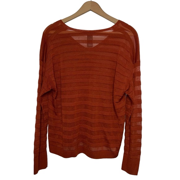 Lafayette 148 New York Sheer Stripe Silk-Blend Sweater Rust Burnt Orange Small - Picture 3 of 9